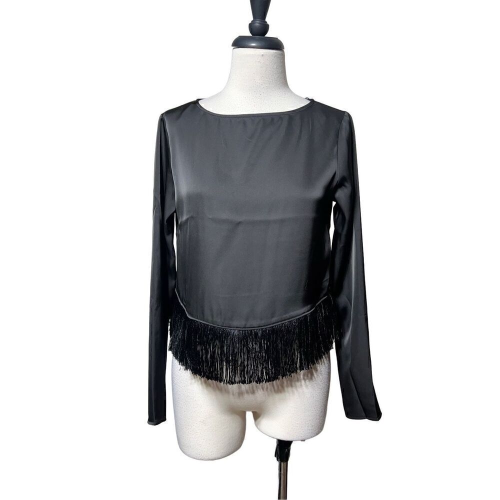 Cupcakes & Cashmere NWT Long Sleeve Silky Tunic with Fringe Trim  XS
